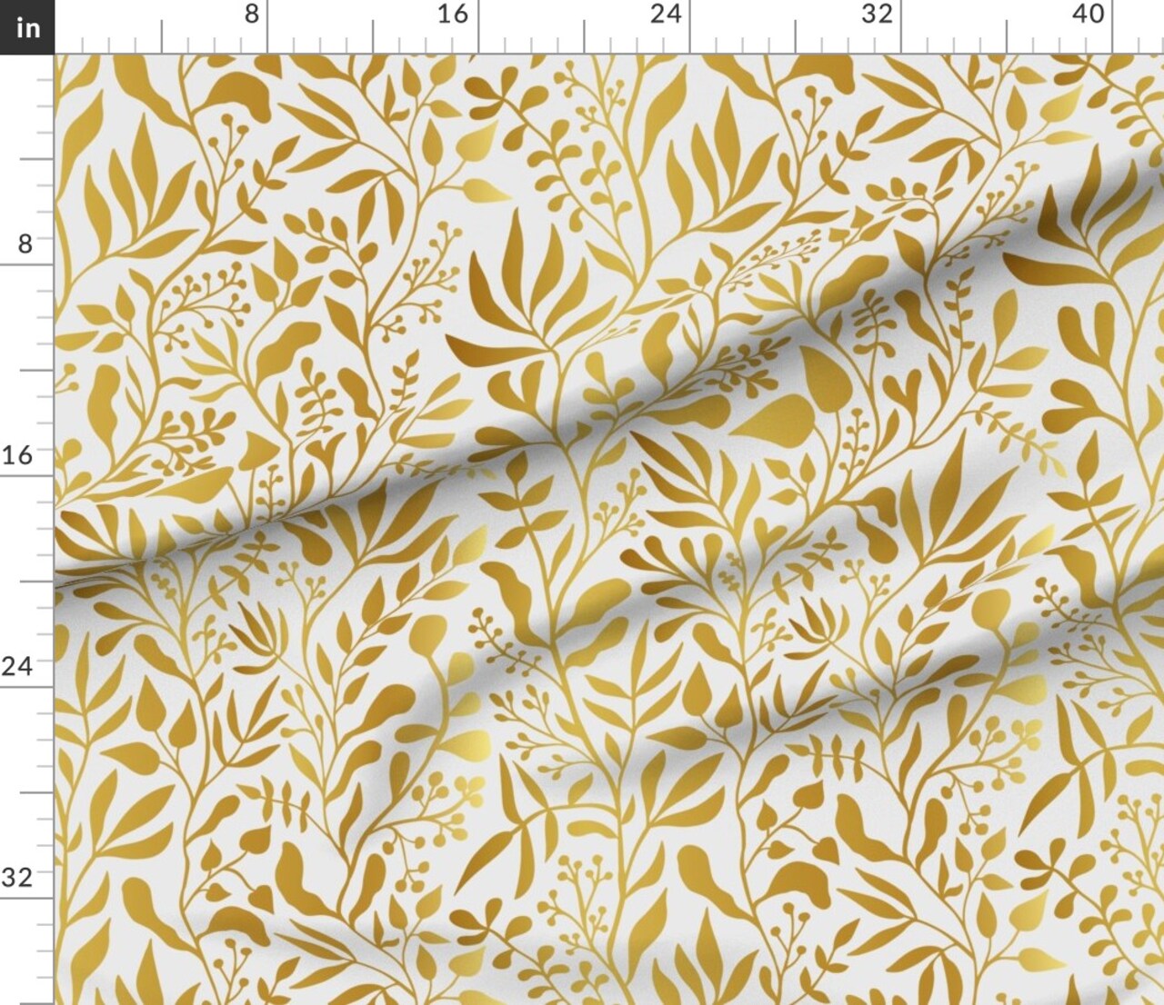White Gold Leaf Vine Gardens Climbing Vines Botanical Custom Printed Fabric by Spoonflower Various Fabrics by the Yard or Fat Quarter